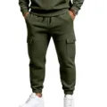 Détail de pantalon cargo pour homme vert olive avec poches latérales et poignets. - S / Bas / Vert Militaire