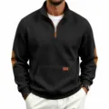 Men's Retro Half-Zip Stand Collar Quilted Sweatshirt Casual Autumn Long Sleeve Pullover - S / Tops / Black