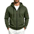 Men's tactical zip up fleece cargo hoodie detail view of winter casual outerwear - S / Tops / Army Green
