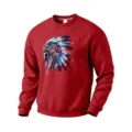 Men fleece crewneck sweatshirt in red with a cool mechanical Native American graphic. - S / Red