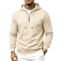 Beige Herren Kapuzenpullover mit halbem Reißverschluss, lässiger Langarm Hoodie für den Herbst. - S / Oberteile / Aprikose