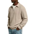 Stijlvolle heren lange mouw halve rits kabeltrui polo in beige kleur voor herfst. - S / Khaki