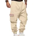 Men's fleece-lined cargo sweatpants casual streetwear winter jogger pants with pockets. - S / Apricot