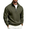 Sudadera de hombre verde oliva casual con cuello alto y cremallera de manga larga - Verde Militar