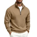 Sudadera de hombre kaki media cremallera cuello alzado polar casual outdoor diario - Camel