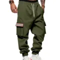 Green Men Cargo Sweatpants Casual Fleece Lined Drawstring Joggers Winter Variant - Army Green