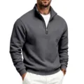 Sudadera de hombre gris oscuro con cuello alzado y media cremallera, estilo casual - Gris oscuro