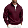 Sudadera Hombre Burdeos Cuello Alto Media Cremallera Forro Polar Manga Larga Casual - Burdeos