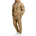 Men's Casual Hooded Sweatshirt and Cargo Joggers Set in Khaki Variant for Daily Wear - M / Top And Bottom / Khaki