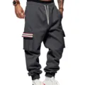 Men's heavy fleece cargo sweatpants winter casual fleece lined outdoor sportswear dark grey - Dark Gray