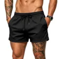 Close-up detail of mens black mesh athletic shorts with breathable quick-dry fabric. - S / Black