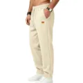 Men's Beige Textured Sweatpants Casual Loose Fit Athletic Joggers with Side Pockets Daily Wear - S / Apricot