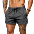 Men's quick-dry sports shorts, breathable mesh athletic fitness gym beach shorts with pockets. - Dark Gray