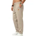 Men's casual textured sweatpants loose fit drawstring trousers comfortable beige activewear - Khaki