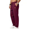 Men's loose fit textured casual sweatpants comfortable heavyweight athletic trousers stylish - Burgundy