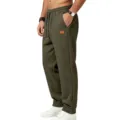 Men's textured casual sweatpants loose fit athletic joggers with drawstring waist olive green - Army Green