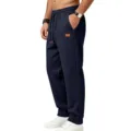 Men's dark blue textured casual athletic sweatpants with comfortable drawstring waist. - Navy Blue