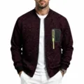Men's Knit Bomber Jacket Casual Full Zip Fall Winter Outerwear with Chest Pocket - Burgundy