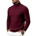 Burgunderroter Herren Rollkragen Pullover Zopfmuster slim fit Langarm Strickpullover. - Burgunderrot