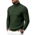 Dunkelgrüner Herren Rollkragen Zopfmuster Pullover Slim Fit Lässiger Langarm Pullover - Dunkelgrün