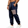 Heren casual sport joggingbroek met contraststrepen en comfortabele elastische taille. - Marineblauw