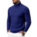Herren königsblau Rollkragen Zopfmuster schmale Passform Langarm Pullover Variante - Saphirblau
