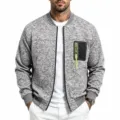 Men's knit bomber jacket with zipper pockets, casual gray marl full zip outerwear for autumn. - M / Light Gray