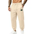 Men's warm fleece-lined casual sweatpants with drawstring waist and cuffed hem beige. - S / Apricot