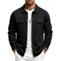 Veste chemise de travail doublée polaire pour homme, manteau d'hiver ample noir stylé. - S / Hauts / Noir