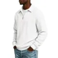 Heren Wit Kabelbreisel Kwart Rits Polo Trui Casual Lange Mouwen Stijlvol Najaar Pullover - S / Wit