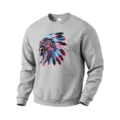 Men's Cyberpunk Native American Print Fleece Crewneck Sweatshirt Gray Streetwear Fall - Light Gray