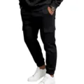 Men black cargo sweatpants heavy fleece lined casual pants autumn winter sportswear apparel. - S / Black