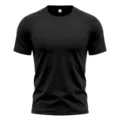 Black athletic t-shirt for men with mesh shoulder panels, short sleeves and breathable round neck. - Black