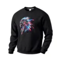 Men's black fleece crewneck sweatshirt featuring a cool cyberpunk native american graphic design. - Black