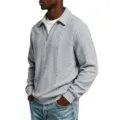Heren grijze halve rits kabelbreisel polo sweater, casual lange mouw top variant. - S / Lichtgrijs