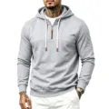 Herren Casual Halb-Reißverschluss Kapuzenpullover in Grau, Langarm Basic Hoodie Top - S / Oberteile / Hellgrau