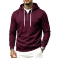 Herren lässiger Viertel-Zip Hoodie Herbst Basic Langarm Kapuzenpullover in Burgund. - Burgunderrot