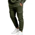 Men's fleece-lined cargo sweatpants in olive green, casual heavyweight activewear pants. - S / Army Green