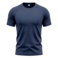 Detailed view of men's quick-dry mesh shoulder fitness t-shirt, breathable athletic fabric. - M / Tops / Deep Navy