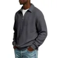 Heren donkergrijs halve rits polo sweatshirt casual gebreide lange mouw trui top - donkergrijs