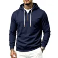 Herren Herbst Dunkelblauer Halb-Reißverschluss Kapuzenpullover Lässiger Basic Stil - Marineblau