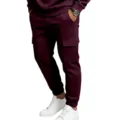 Men's fleece-lined cargo sweatpants casual sports trousers autumn winter warm pants - Burgundy