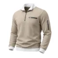 Herren Waffelstrick Viertelreißverschluss Sweatshirt Detail, lässiges Langarm Top - S / Oberteile / Khaki