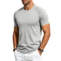 Men's grey short sleeve crewneck t-shirt with raglan mesh splicing for fitness wear. - M / Light Gray