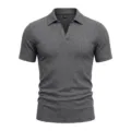 Polo de verano para hombre casual slim fit de manga corta con diseño de cuello V acanalado transpirable. - S / Tops / Gris oscuro