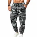 Men's grey camouflage cargo sweatpants fleece-lined casual streetwear joggers with pockets. - M / Gray