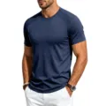 Men's Casual Short Sleeve T-Shirt Mesh Spliced Crew Neck Dark Blue Athletic Slim Fit - M / Navy Blue