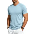 Herren hellblaues Kurzarm T-Shirt mit Mesh Raglan Schultern, schmaler Fitness Top. - M / Hellblau
