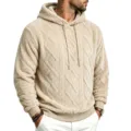Men's thermal fleece hooded sweatshirt with diamond knit texture winter warm casual hoodie top - S / Tops / Apricot