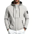 Men casual hooded windbreaker jacket detail, lightweight outdoor sports coat with zip pockets. - S / Tops / Light Gray